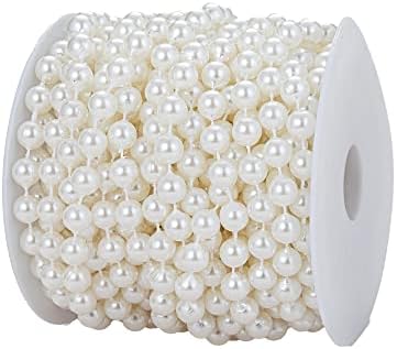 8mm Crafts Faux Pearl Beads Garland Pearl Bead Roll Strand of Pearls to Decorate Floral Centerpieces Wedding Party Favor Christmas Tree(33 Feet Ivory)