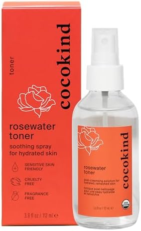 Rosewater Facial Toner by Cocokind, Multipurpose Spray to Set Makeup, Double Cleanse, and Balance Skins pH, Made with Rose Hydrosol, 4 Fl Oz