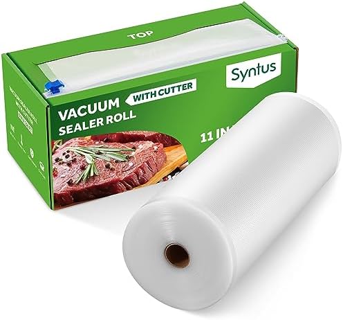 Syntus 11" x 150' Food Vacuum Seal Roll Keeper with Cutter Dispenser, Commercial Grade Vacuum Sealer Bag Rolls, BPA Free Food Vac Bags, Ideal for Storage, Meal Prep and Sous Vide