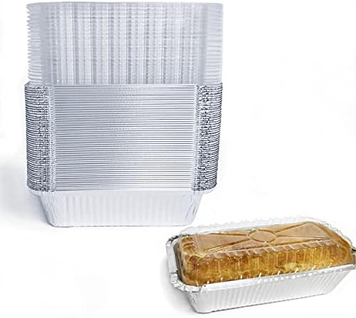 Disposable Loaf Pan with Lid for Baking - 1.5 Lb Disposable Bread Pans - Meatloaf Pans – 50 Aluminum Foil Pans and 50 Clear Lids - Perfect for Baking Cakes, Bread, Meatloaf…