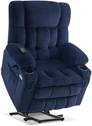MCombo Dual Motor Power Lift Recliner Chair with Massage and Heat for Elderly People, Infinite Position, USB Ports, Cup Holders, Fabric 7890 (Medium, Yale Blue)