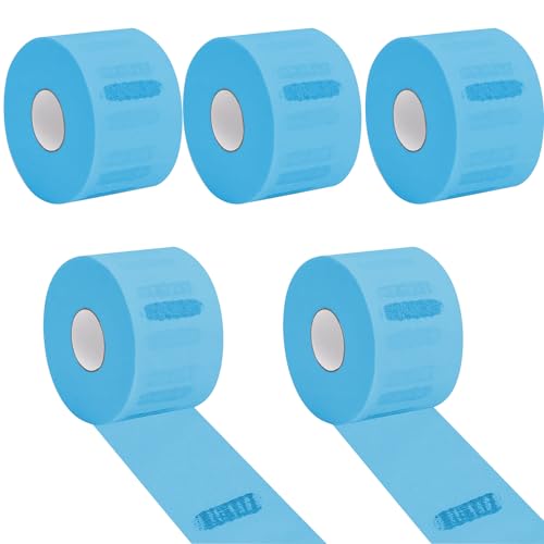 Barber Blue Disposable & Flexible Paper Neck Strips for Salon Hair Cutting & Styling - 5 Rolls, 500 Strips, Water-Resistant and Self-Adhering