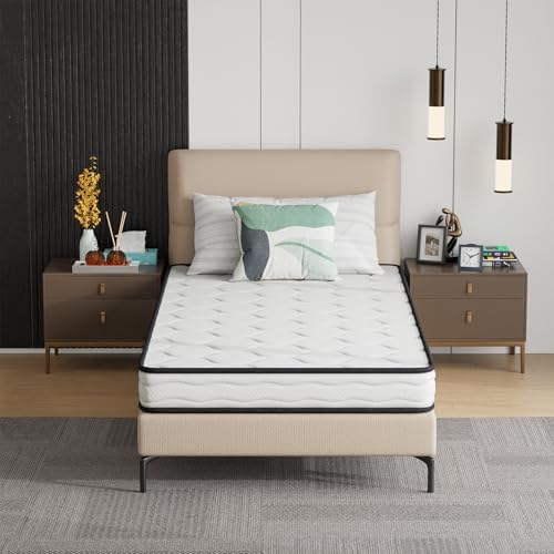 PayLessHere 6 Inch Hybrid Mattress with Innerspring and Foam/Fiberglass Free/Medium Firm Spring Mattress/Twin Size Mattress in a Box/CertiPUR-US Certified/Cool Sleep Pressure Relief