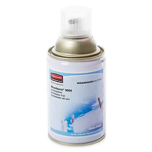 Rubbermaid 4012441 Microburst 9000 Air Freshener Refill, Linen Fresh, 5.3oz, Aerosol, 4 Refills/Carton, Sold as 1 Carton