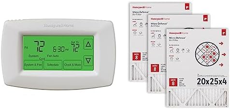 Bundle of Honeywell Home RTH7600D 7-Day Programmable Touchscreen Thermostat + Honeywell Home 20x25x4 MERV 8, AC Furnace Air Filter, 3 PACK CF100A1025-3PKAM Actual Dimensions: 19.94 x 24.87 x 4.38 in.