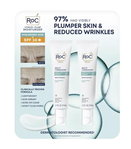 RoC Multi Correxion Hydrate & Plump Moisturizer Plus Hyaluronic Acid and SPF 30, 2.5 FL OZ, 2 Pack