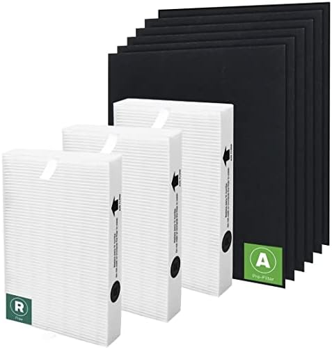 HPA300 HEPA Filter Replacement for Honeywell Air Purifier 3 HEPA R Filters and 6 Pre-cut A Carbon Pre-filter by APPLIANCEMATES
