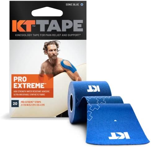 KT Tape Pro Extreme Therapeutic Elastic Kinesiology Sports Tape, 20 Pre Cut 10 inch Strips, 100% Synthetic Water Resistant Breathable, Pro & Olympic Choice, Sonic Blue