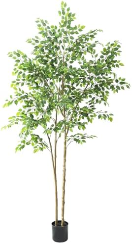 Tall UV Resistant Ficus Tree Artificial,8ft(96in) Realistic Texture Potted Faux Ficus Tree, Fake Trees Indoor Outdoor for Home Office Living Room Bedroom Foyer Porch Decor.
