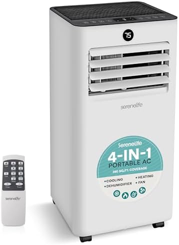SereneLife 10,000 BTU Portable Air Conditioner and Heater, Small AC with Dehumidifier and Fan, Mini AC Unit with 450 Sq. Ft. Coverage, Includes Remote Control and Window Mount Kit
