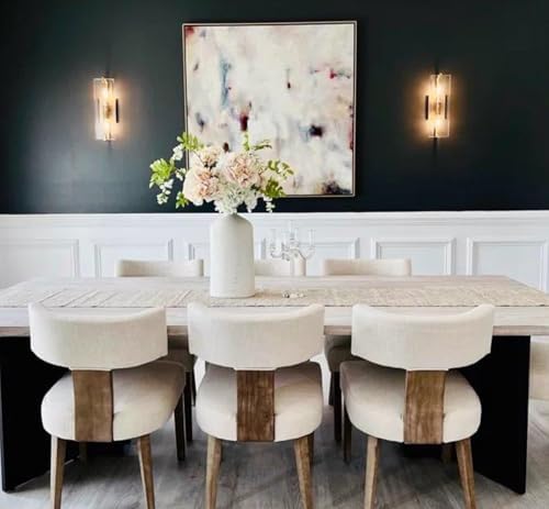 HNY Mid Century Modern Dining Chairs Set of 6, Farmhouse Linen Fabric Upholstered Accent Curved Backrest Kitchen Chairs, with Hardwood Frame, Beige, Linen