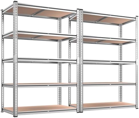 REIBII 2020LBS Garage Shelving Heavy Duty Metal Shelving 5 Tier Storage Shelves, Garage Shelves for Basement, Warehouse, Pantry, Closet, Kitchen, 72" H x 35.55" W x 16" D, Galvanized, 2 Pack