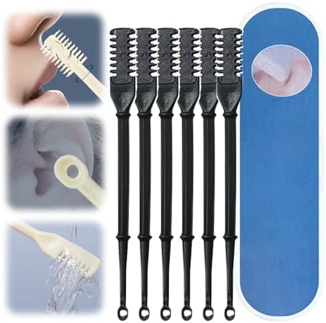 2 in 1 Nasal Hair Cutter, 360 Rotating Portable Manual Nose & Ear Picker, Nose Hair Remover Travel Essentials (Black, 6 Pcs)