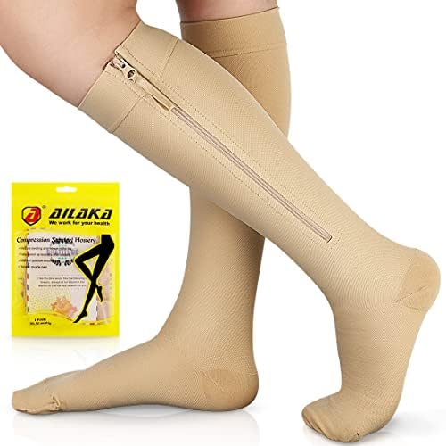 Ailaka Zipper Compression Socks for Men Women - 20-30 mmHg Close Toe Knee High Medical Compression Socks with Zipper, Zip Up Socks for Varicose Veins, Edema, Recovery, Pregnant, Nurse(3X-Large)