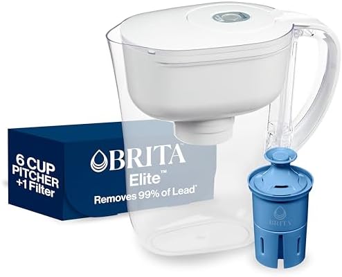 Brita Metro Elite Water Filter Pitcher, Removes 99% of Lead, Includes 1 Filter, 6-Cup, White