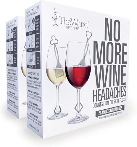 PureWine The Wand Wine Purifier - Red & White Wine Filters for Histamines & Sulfites, Sulfite Remover Sticks, Helps Allergies & Headaches, Gift Accessories for Women & Men - 48 Wands, Silver