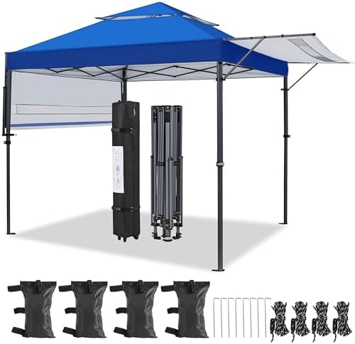 Yaheetech 10x17ft Pop Up Canopy with Awnings, Outdoor Canopy Tent, Heavy Duty Instant Beach Sun Shelter with Adjustable Dual Half Awnings & Wheeled Carry Bag, 4 Sandbags, One-Handed Set-up, Blue