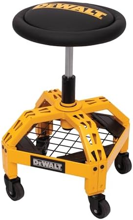 DEWALT Heavy-Duty Metal Rolling Stool for Shop or Garage, Padded 360-degree Swivel Seat, Durable Steel Frame, Adjustable