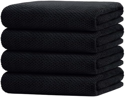 HOMEXCEL Bath Towel Set Pack of 4, 30 x 60 Inches Large Microfiber Bath Towels, Soft, Absorbent, and Quick Dry Towels for Bathroom, Pool, Beach, Swim, and Yoga, Large Bathroom Towels, Black