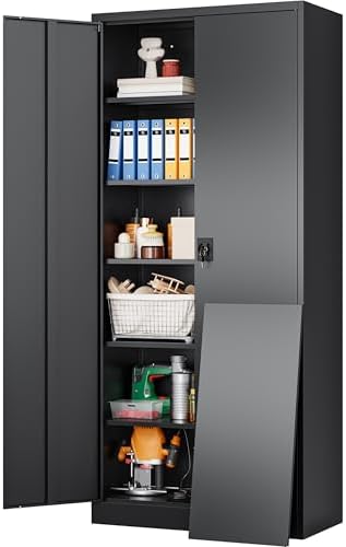 SISESOL Wide & Deep Metal Storage Cabinet with Lock & 5 Adjustable Shelves,72" Black Garage Storage Cabinet with Locking Doors,Lockable Cabinets for Home,Office,Garage,Shop,Basement 72x36x18