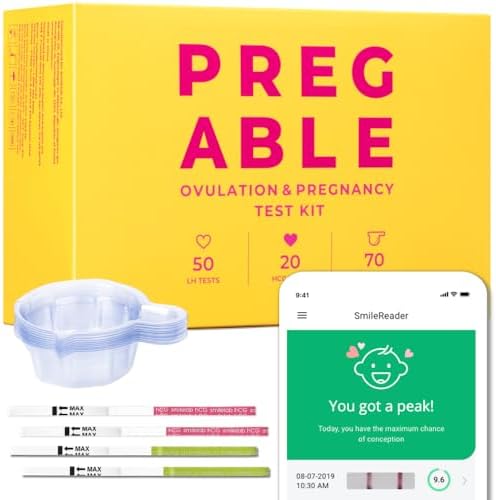 Combo Kit: 50 Ovulation Tests, 20 Pregnancy Tests & 70 Cups, Free Tracker app, SmileReader, OPKs, HPTs (140)