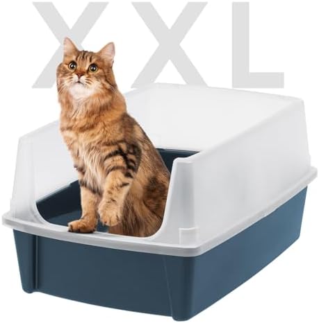 IRIS USA XX-Large Cat Litter Box, Open Top Extra Large Litter Box for Big Cats and Multi-Cat Households, High Sided Scatter Shield, Easy to Clean, Navy