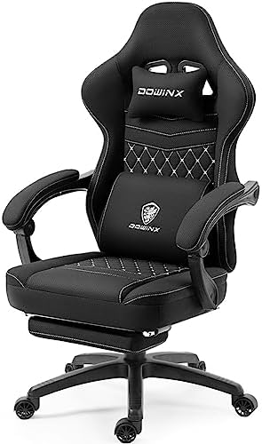 Dowinx Gaming Chair Breathable Fabric Game Chair with Gel Pad and Storage Bag, Comfortable Gamer Chair with Pocket Spring Cushion, Ergonomic Computer Chair with Footrest, Black
