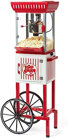 Nostalgia Popcorn Maker Machine - Professional Cart With 2.5 Oz Kettle Makes Up to 10 Cups - Vintage Popcorn Machine Movie Theater Style - Red & White