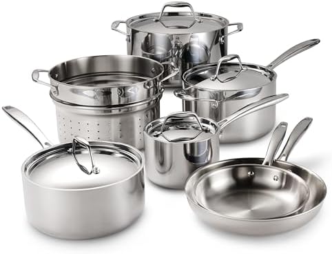 Tramontina Signature Tri-Ply Clad Stainless Steel 11-Piece Cookware Set with Lids, Pots and Pans Kitchen Set, Induction-Ready, Dishwasher-Safe, NSF-Certified
