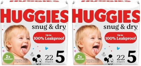 Huggies Snug & Dry Baby Diapers, Size 5 (27+ lbs), 22 Ct (Pack of 2)