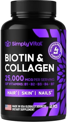 Biotin and Collagen Supplements with Keratin - Hair Vitamins - Hair Skin & Nails Vitamins with Biotin, Collagen, B Complex - Made in USA - Biotin Supplement for Strong Hair, Skin & Nails - 60 Capsules