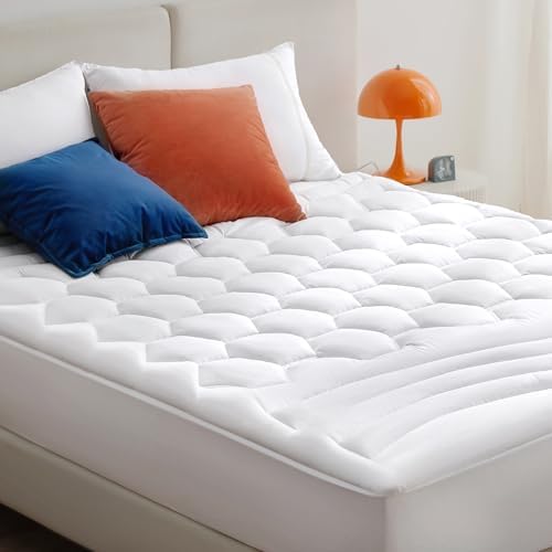 Bedsure Twin Mattress Pad Cover - Quilted Fitted Mattress Topper Protector with 8-21 Inches Deep Pocket, Noiseless Breathable Bed Cover Padded, Machine Washable, White,39x75 Inches