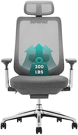 COLAMY Ergonomic Mesh Office Chair, High Back Office Chair, Computer Executive Desk Chair with Lumbar Support,Adjustable Headrest and 4D Arms, Slide Seat, Tilt Lock-Darkgrey New