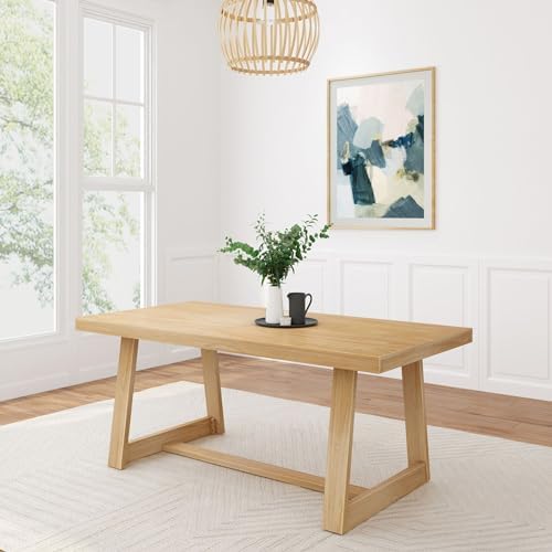 Plank+Beam72 Inch Farmhouse Dining Table,Solid Wood Rustic Kitchen Table,Large Wooden Rectangular DinnerTable for Dining Room,Home Office,Living Room Furniture,Easy Assembly,Blonde Wirebrush,6 Seating