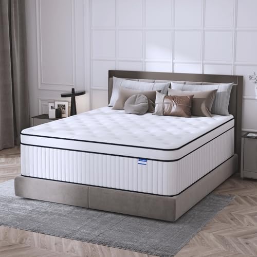 King Size Mattress, 12 Inch King Mattress in a Box, Medium Firm Hybrid Mattresses with Memory Foam and Pocket Springs, Pain & Pressure Relief, Strong Edge Support & Motion Isolation