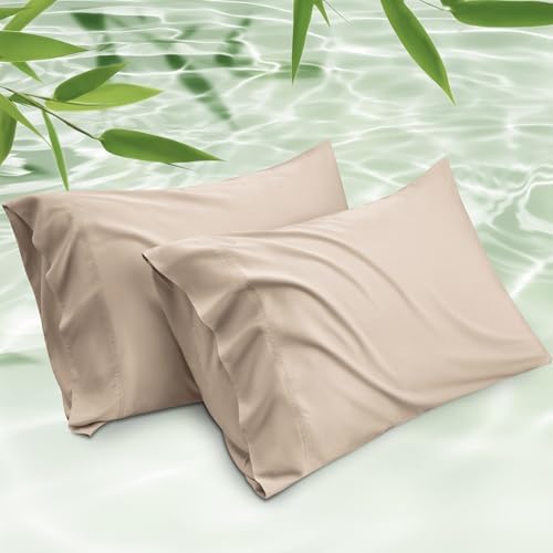 Bedsure King Size Pillow Cases Set of 2, Rayon Derived from Bamboo Cooling Pillowcase for Hot Sleepers, Cool Pillow Covers with Envelope Closure for Women, Men, Khaki, 20x36 Inches