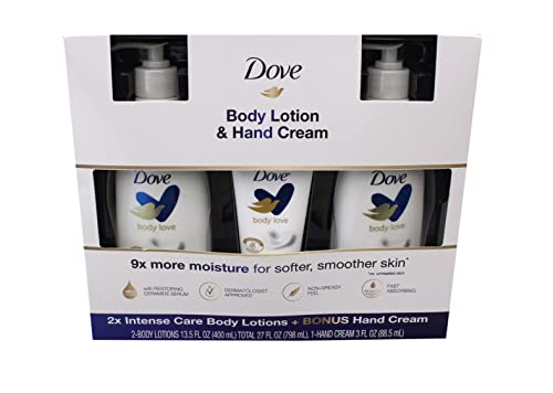 Dove Intense Care Set Body Lotion (2 x 13.5 Fl Oz) & Hand Cream (1 x 3 Fl Oz)