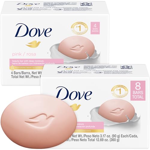 Dove Soap, Pink Beauty Bar 2-Pack (8 Soap Bars) – 3-in-1 Moisturizing Face, Body & Hand Soap, 3.17 Oz Ea