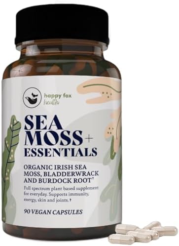 HAPPY FOX Irish Sea Moss Capsules with Burdock Root & Bladderwrack - Alternative to Seamoss Gummies or Powder, 90 Vegan Capsules, Made in USA