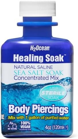 H2Ocean Healing Soak Piercing & Wound Sea Salt Bath - Sea Salt Saline Solution for Piercing & Wound Care - Soothing Aftercare for Body Piercings - 4 oz