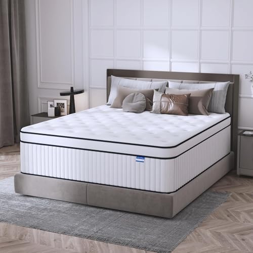 King Size Mattress, 14 Inch King Mattress in a Box, Medium Firm Hybrid Mattresses with Pocket Spring and Soft Foam, Optimal Motion Isolation & Strong Edge Support, Pressure Relief