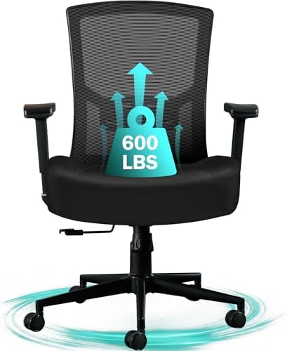 Big and Tall Office Chair 600lbs, Ergonomic High Back Computer Desk Chair for Heavy People with 2D Adjustable Waist Support and Heavy Duty Metal Base Mesh Chair