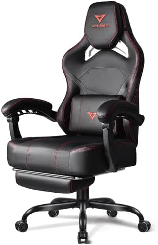 VITESSE Big and Tall Gaming Chair 400lb Weight Capacity with Footrest, Ergonomic Video Game Chair for Adults with Oversized Headrest and Lumbar Pillow, Computer Chair Gaming for Office (Black+Red)