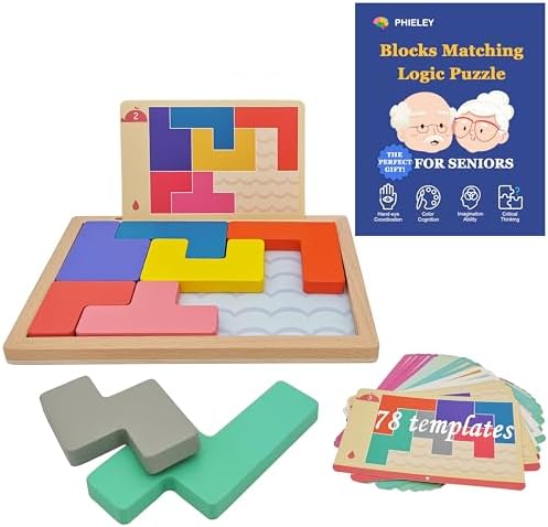 8 Wooden Tiles Matching Dementia Activities for Seniors, Easy Memory Games for Alzheimers Patients, Cognitive Craft Gifts for Elderly Women, Large Puzzle Pattern Blocks Matching Board Gadgets