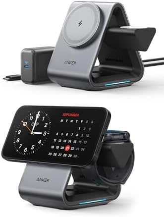Anker MagSafe Charger Stand, 737 MagGo Charger, 3-in-1 Charging Stand with MFi-Certified 15W Max Fast Charging, iPhone 15/14/13/12 Series, Apple Watch S8/7/6, AirPods, 30W USB-C Charger Included