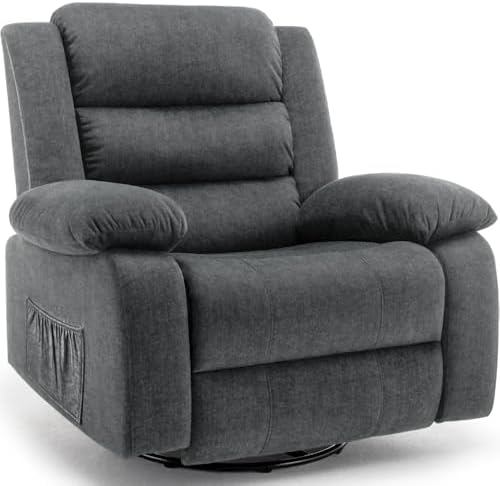 Recliner Chair, Wide Rocker Chair, Rocking Chair with Massage and Heat,360°Swivel Nursery Rocking Chairs, Oversized Recliner for Adults, Cashmere Reclining Sofa for Living Room, Grey