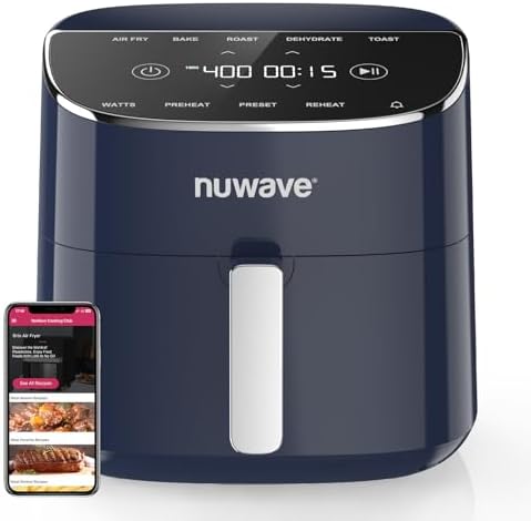 Nuwave Brio Plus Air Fryer 8 Qt, New & Improved, PFAS-FREE, 7 Digital One-Touch Cook Functions that AIR FRY, BAKE, ROAST, DEHYDRATE, TOAST, REHEAT, PREHEAT, 150 Presets, 50Β°F~400Β°F (Deep Blue)