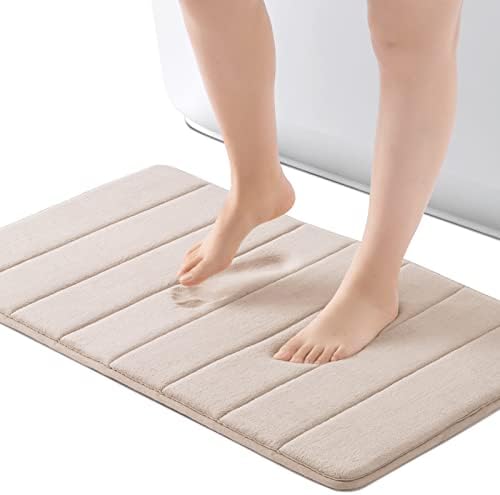 ROSMARUS Memory Foam Bath Mat 17” x 24”, Water Absorbent Shower Mat, Thick Bath Rugs for Bathroom Non Slip with PVC Backing, Ultra Soft Bathroom Rugs for Floor & Tub, Ltbrown
