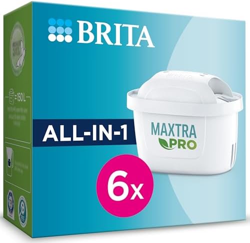 BRITA MAXTRA PRO All in One Water Filter Cartridge 6 Pack - Original BRITA Refill reducing impurities, Chlorine, PFAS, pesticides and limescale for tap Water with Better Taste