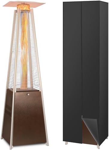 Hykolity Pyramid Patio Heater, 48000 BTU Glass Tube Propane Patio Heater with Wheels and Cover, Outdoor Propane Heaters for Patio, Backyard, Garden, Porch, and Pool, Bronze